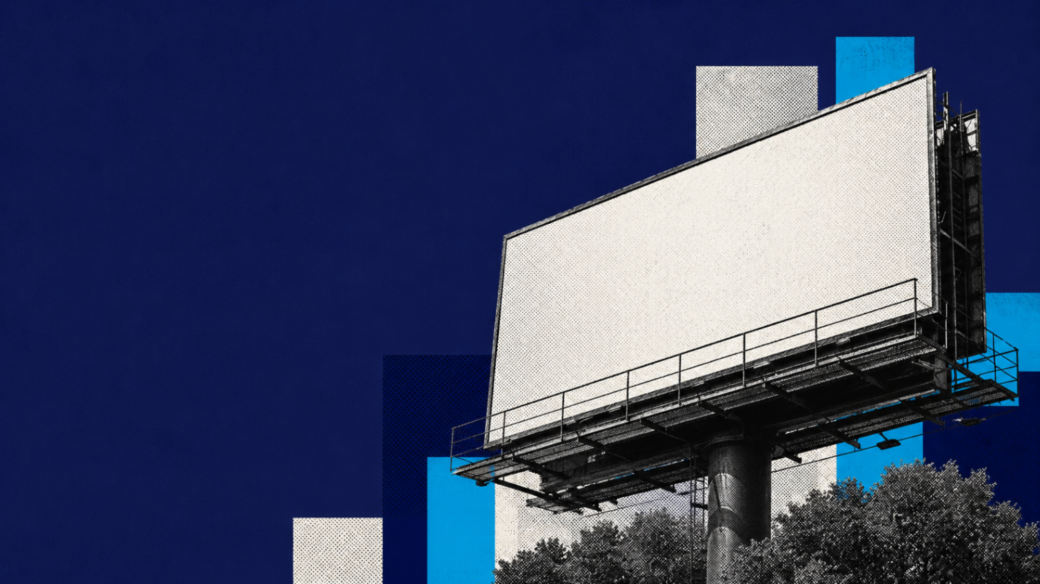 Blank roadside billboard collage illustrating personal-injury lawyer advertising saturation